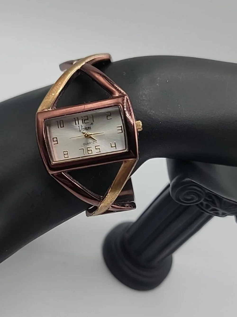 Vivani Ladies Watch Chocolate Open Cuff Bangle Hinge Bracelet Quartz Adjustable